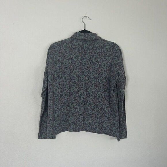 Vintage 90s LL Bean Womens Mock Neck Long Sleeve Purple Paisley Shirt Small - Picture 2 of 10